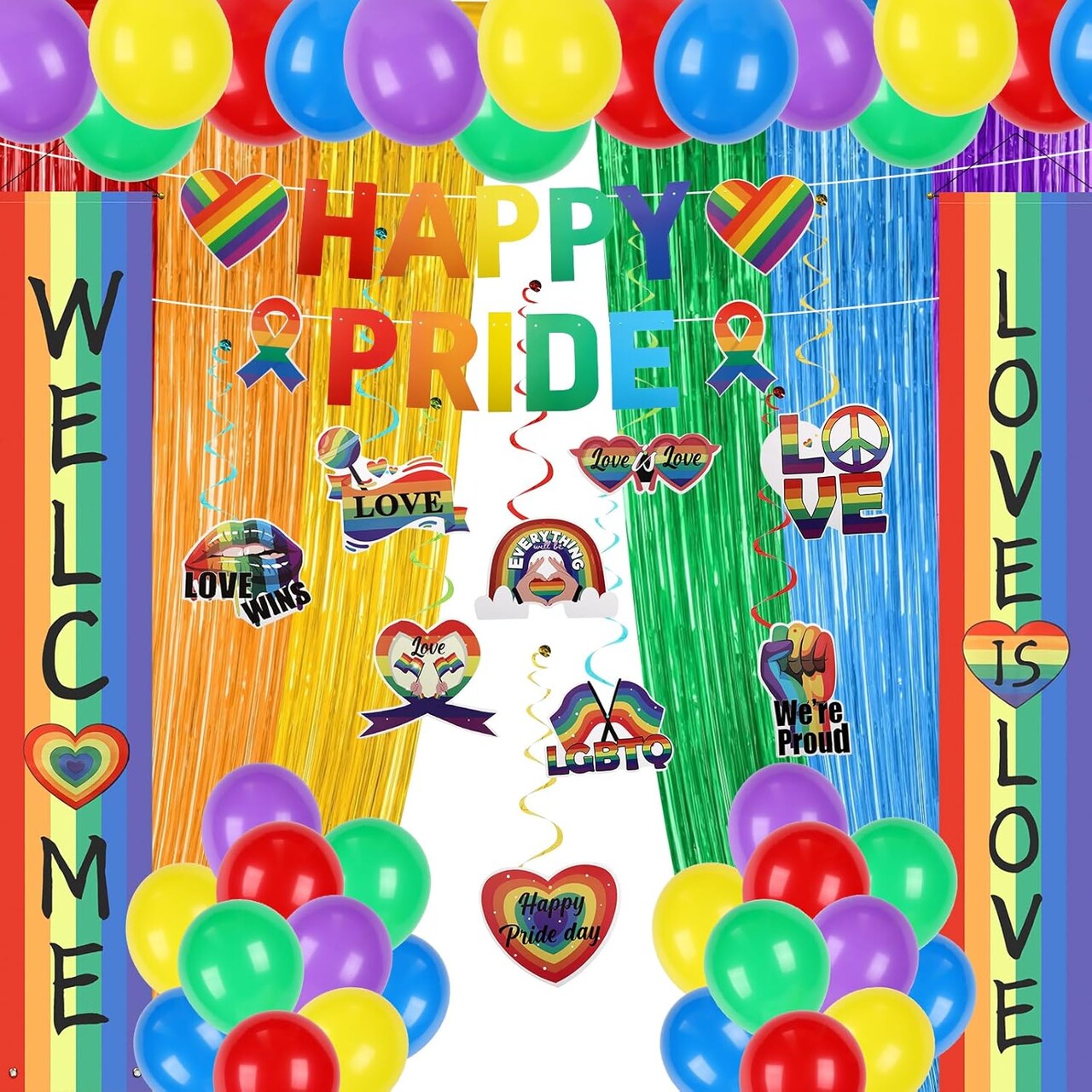 Pride Party Decorations Set, LGBT Pride Decor Include Balloon, Banner, Porch Sign